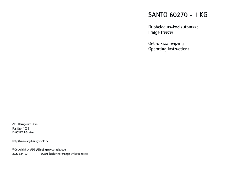 Page 1 de la notice Manuel utilisateur AEG Santo 60270 KG1