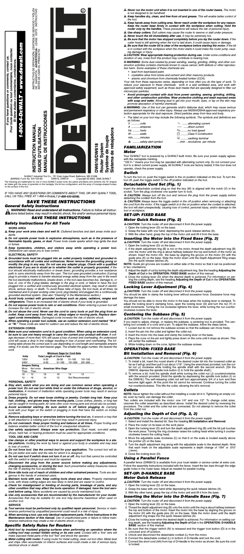 Page 1 de la notice Manuel utilisateur DeWalt DW616D