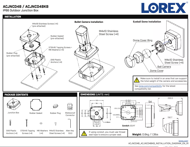 Page n°1 - Manuel utilisateur Lorex ACJNCD4B