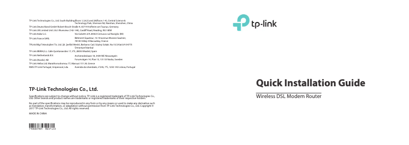 Page n°1 - Manuel utilisateur TP-Link Archer VR1200v