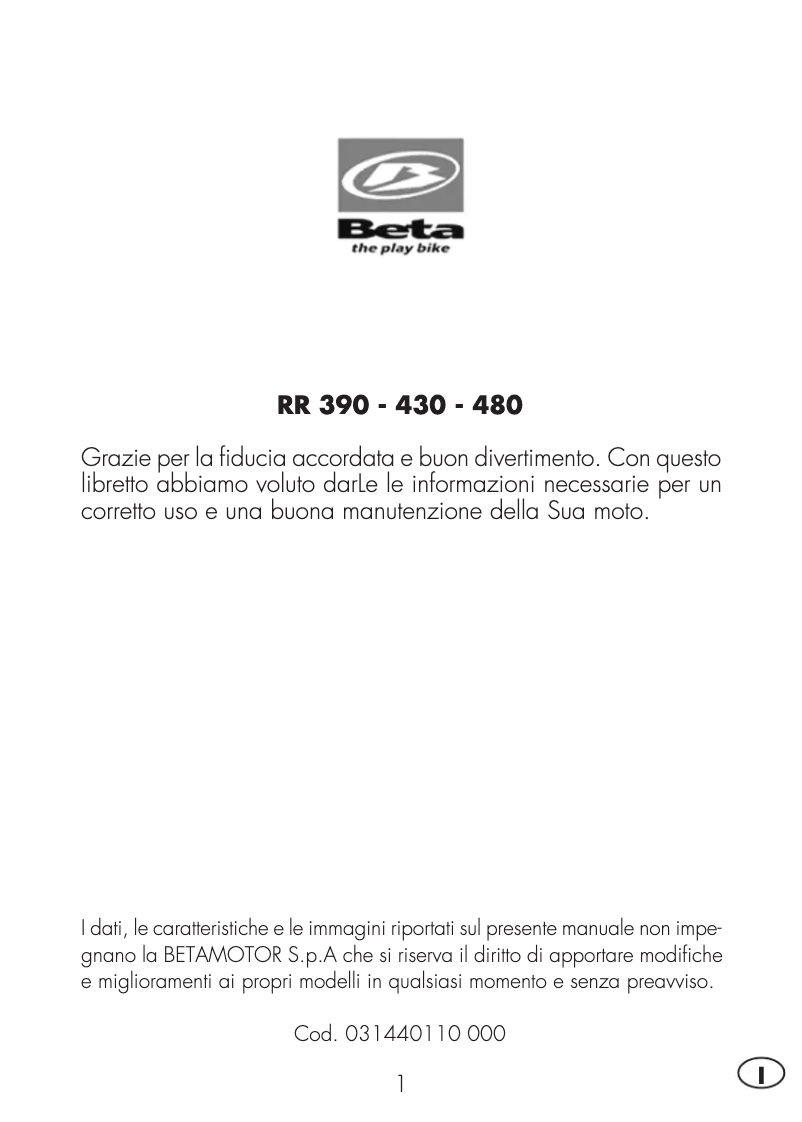 Page 1 de la notice Manuel utilisateur Beta RR 480