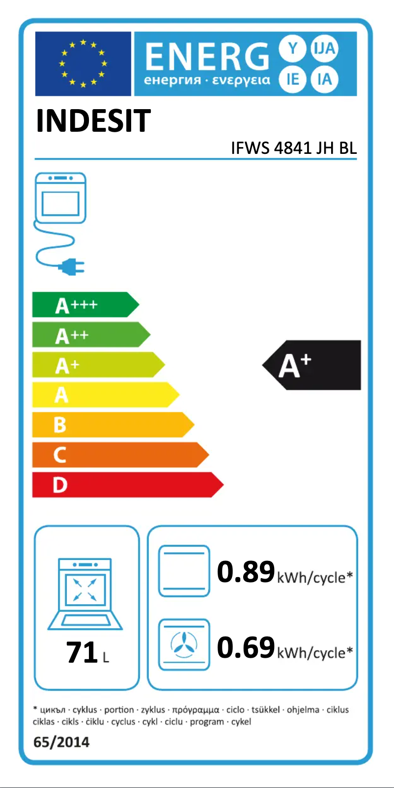 Page n°1 - Label énergétique Indesit IFWS 4841 JH BL