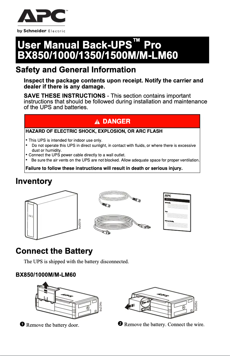 Page 1 de la notice Manuel utilisateur APC Back-UPS Pro BX1000M-LM60