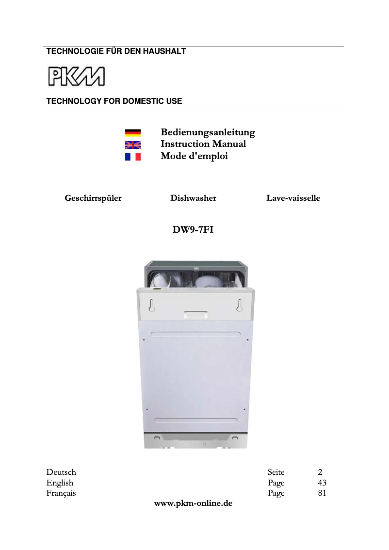 Page 1 de la notice Manuel utilisateur PKM DW9-7FI