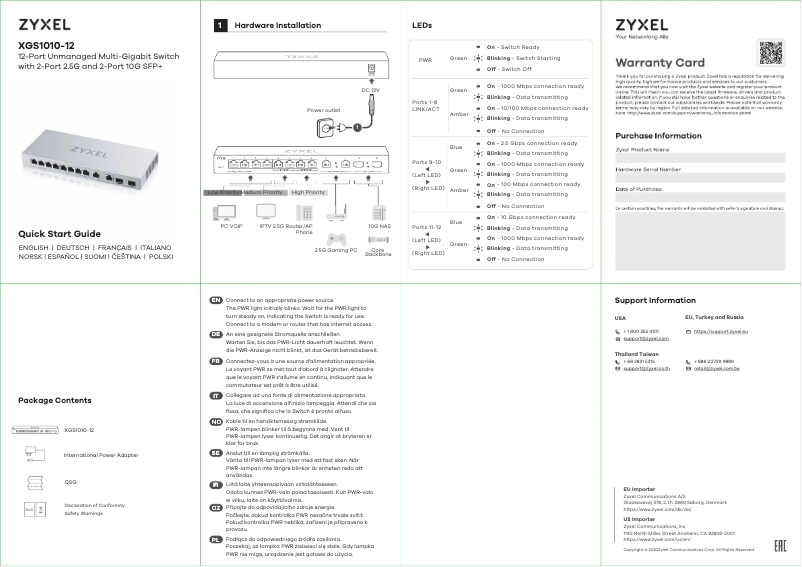 Page n°1 - Guide de démarrage rapide ZyXEL XGS1010-12