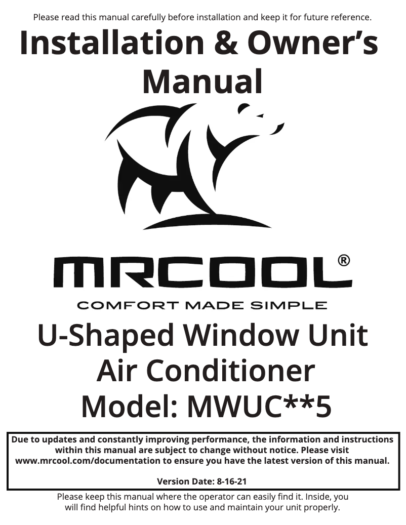 Page n°1 - Manuel utilisateur MRCOOL MWUC10T115