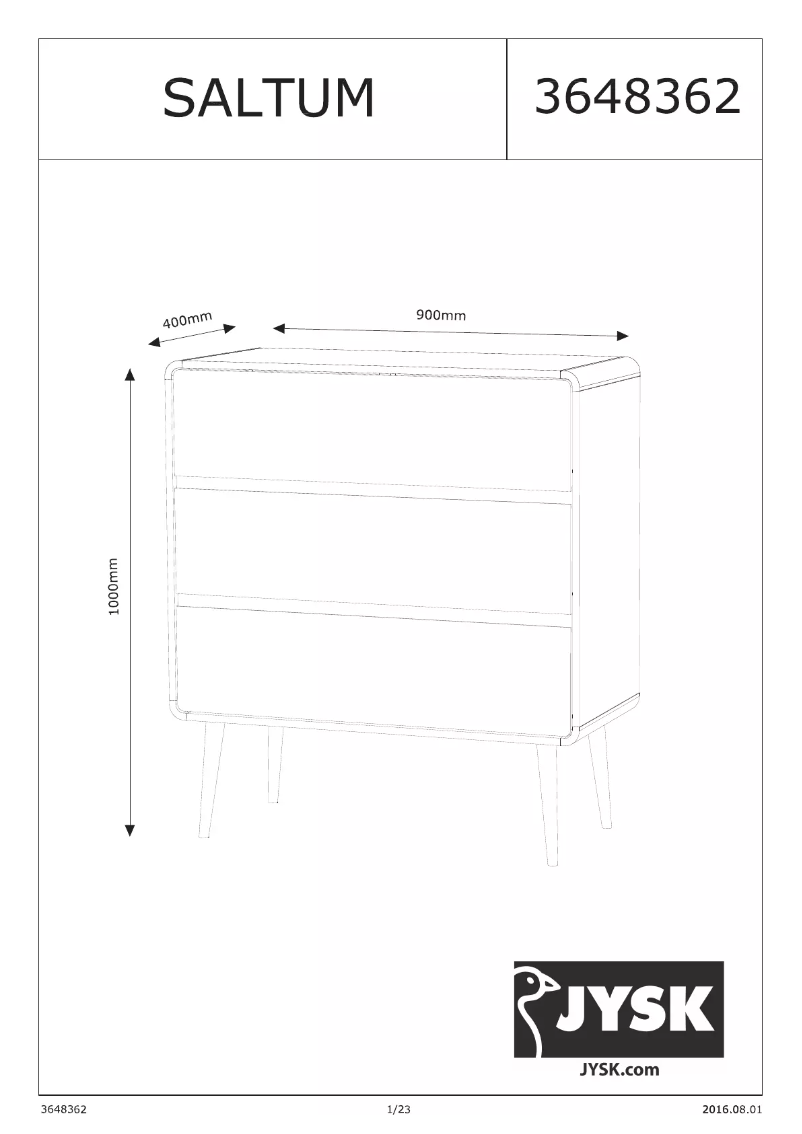 Page n°1 - Manuel utilisateur JYSK Saltum (90x100x40)
