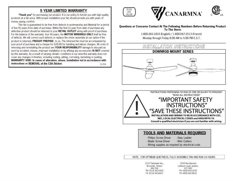 Page n°1 - Manuel utilisateur Canarm Duke CF52DUK3BN