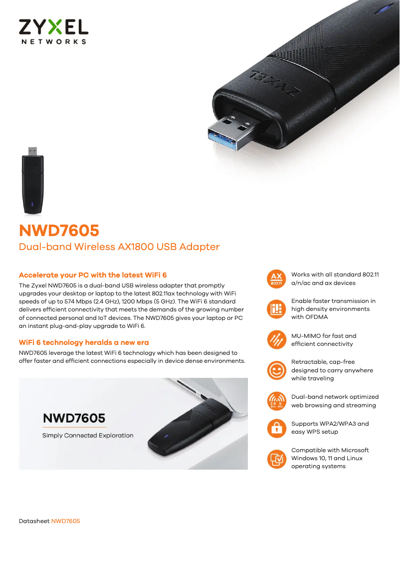Page 1 de la notice Fiche technique ZyXEL NWD7605
