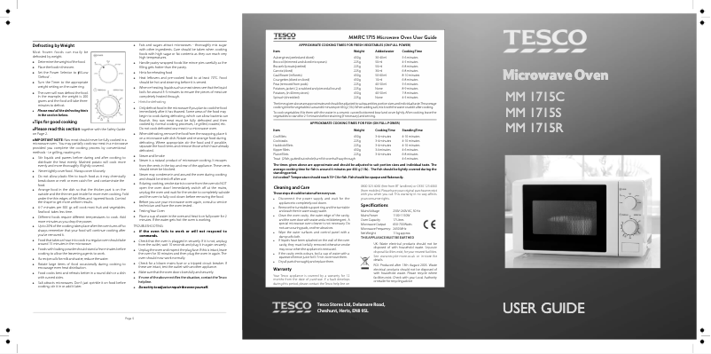 Page 1 de la notice Manuel utilisateur Tesco MM1715S