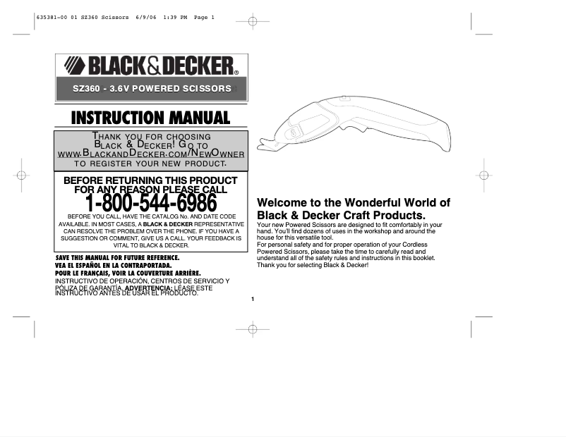 Page 1 de la notice Manuel utilisateur Black & Decker SZ360