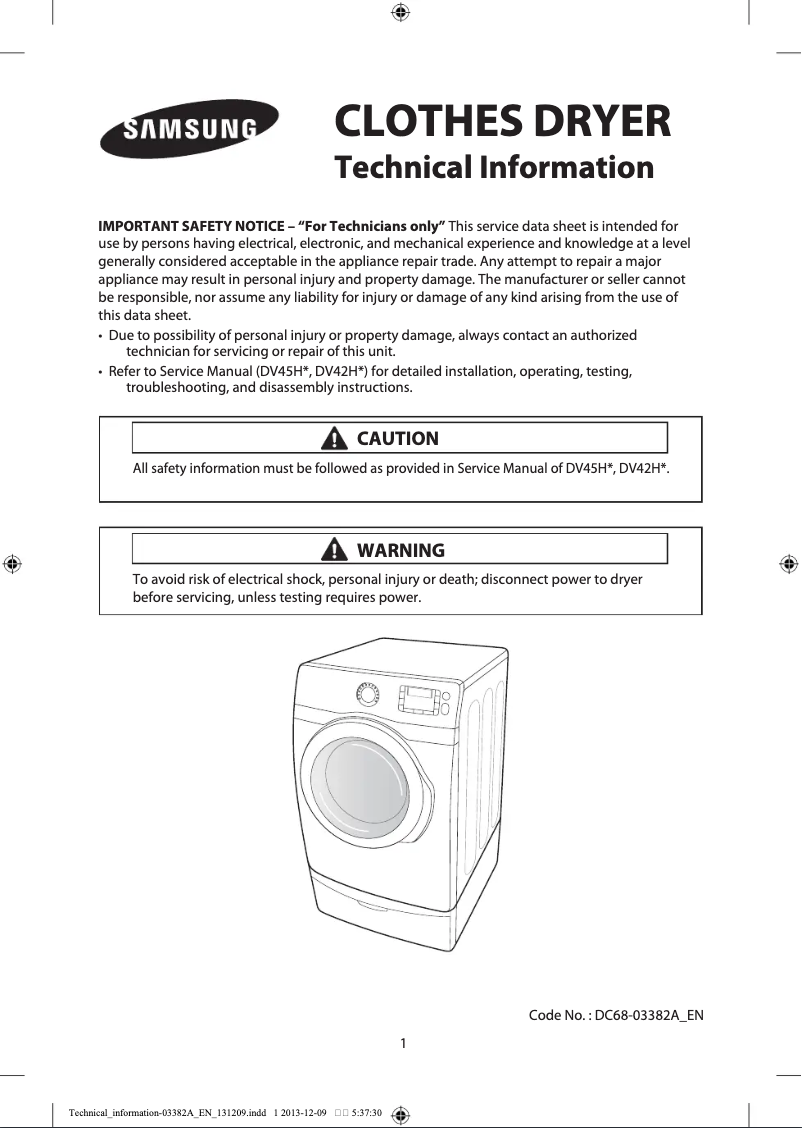 Página 1 del manual Manual de uso y mantenimiento Samsung DV42H5000E