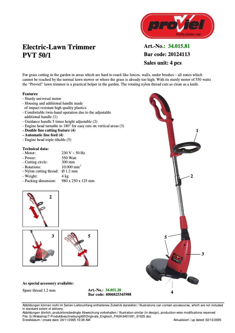 Page 1 de la notice Manuel utilisateur Proviel PVT 550/1