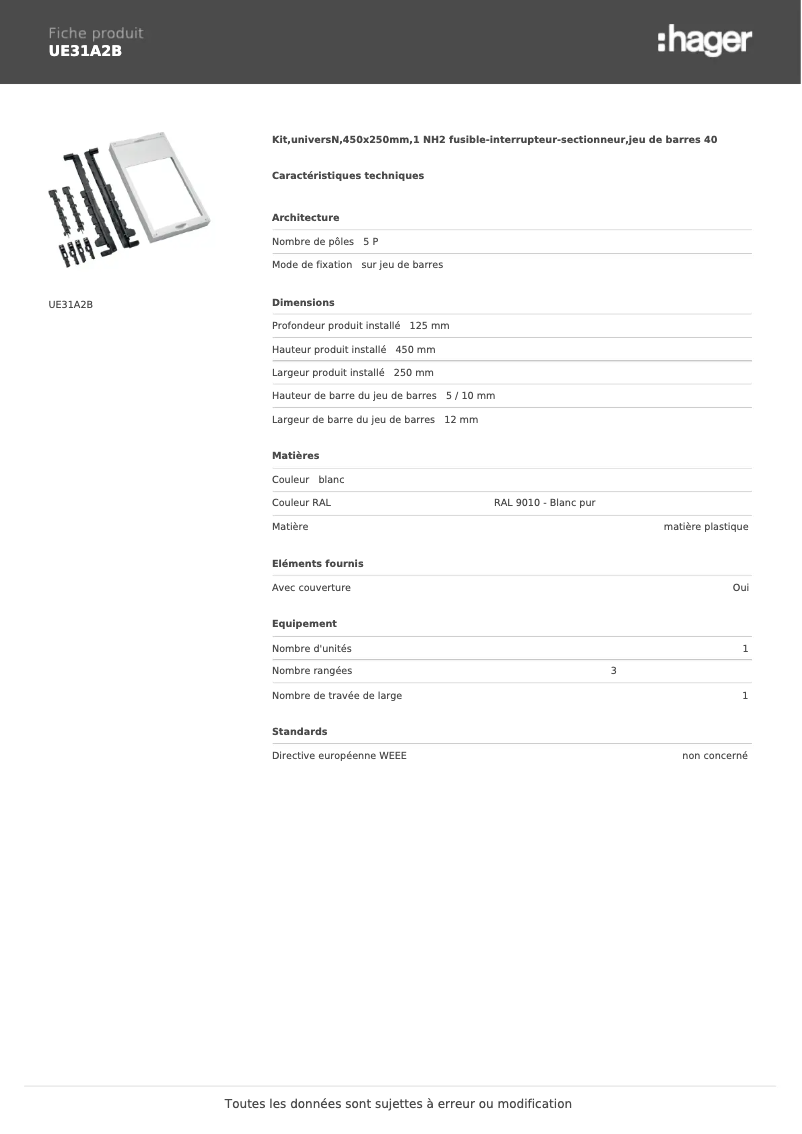 Page n°1 - Manuel utilisateur Hager UE31A2B