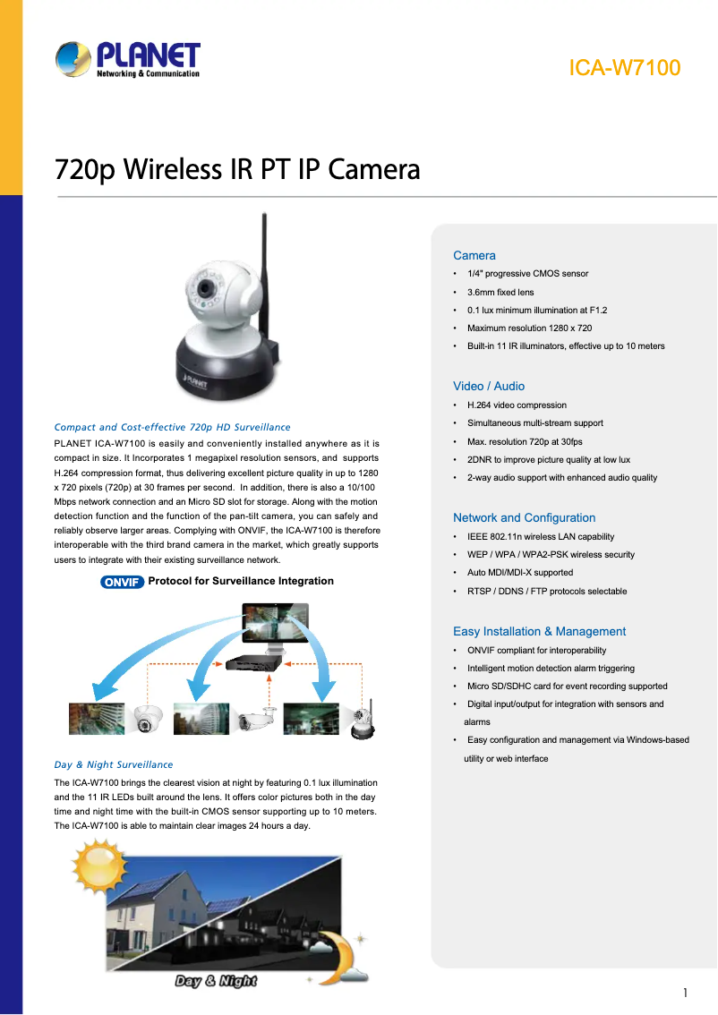 Page 1 de la notice Fiche technique Planet ICA-W7100