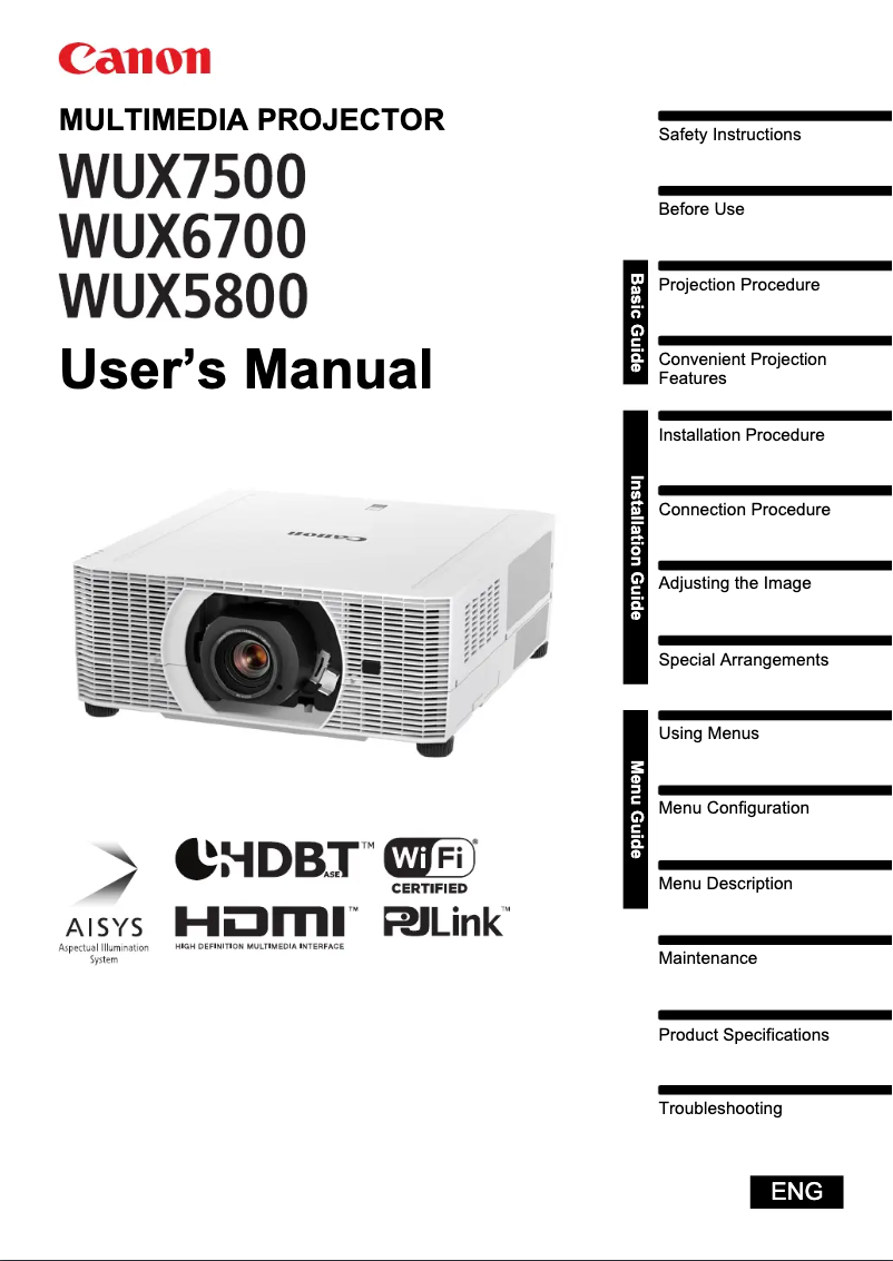 Image de la première page du manuel de l'appareil REALiS WUX7500 Pro AV