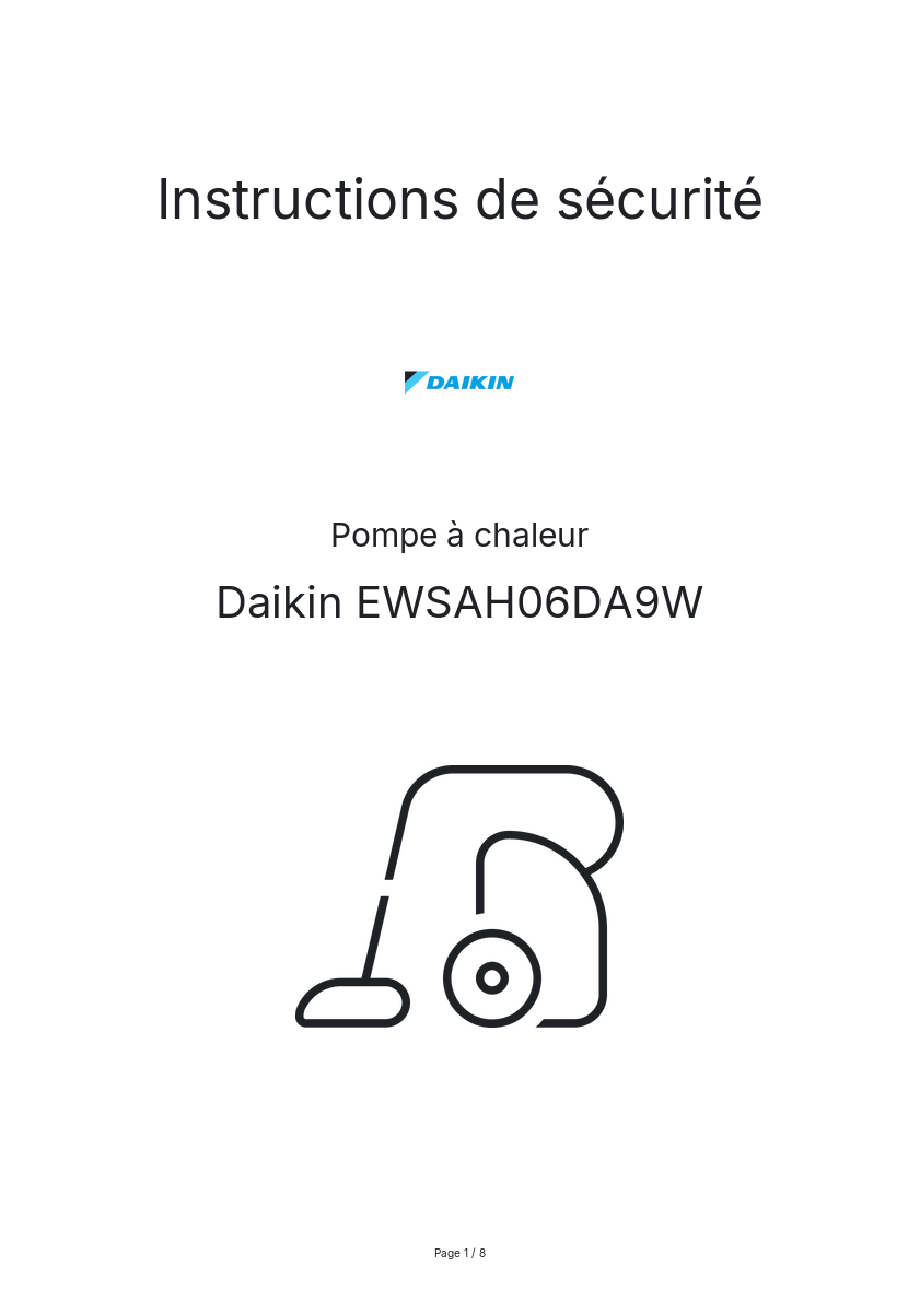 Page n°1 - Instructions de sécurité Daikin EWSAH06DA9W