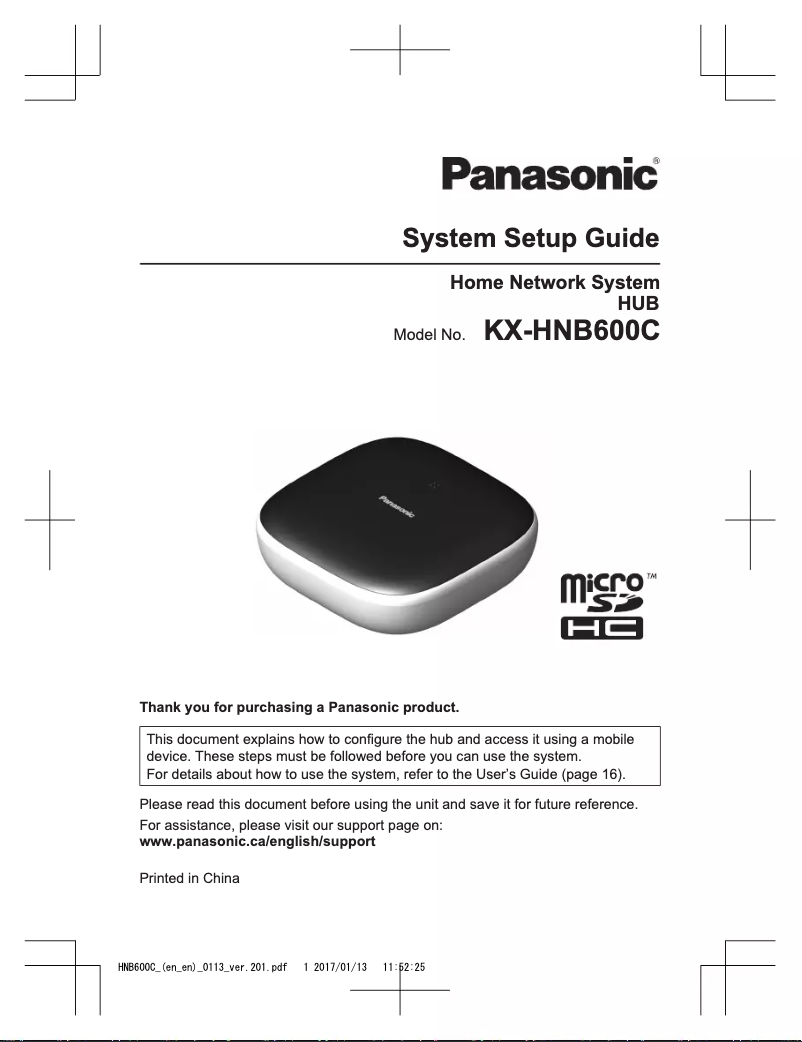 Page 1 de la notice Guide d'installation Panasonic KX-HN6002W