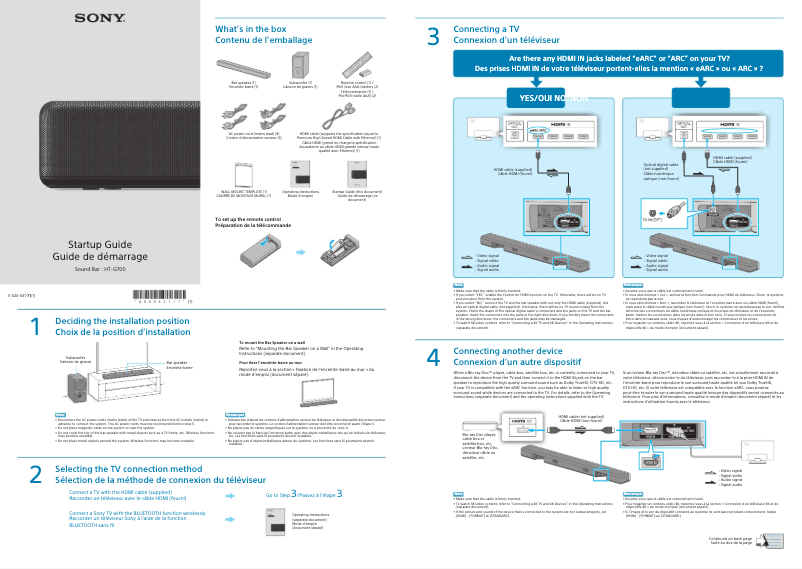 Page n°1 - Guide d'installation Sony HT-G700