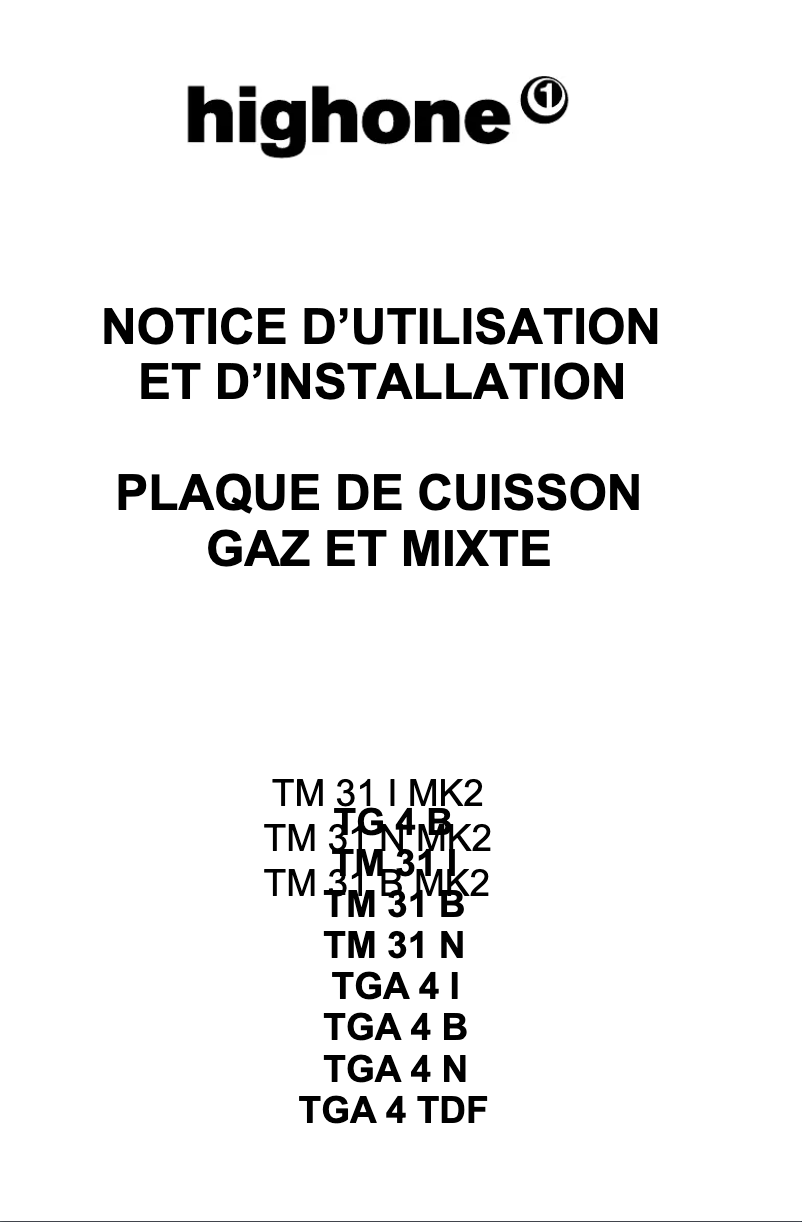 Page n°1 - Manuel utilisateur High One TM 31 B MK2