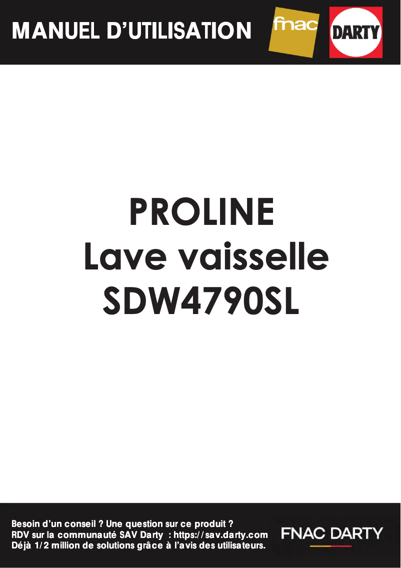 Page 1 de la notice Manuel utilisateur Proline SDW4790SL