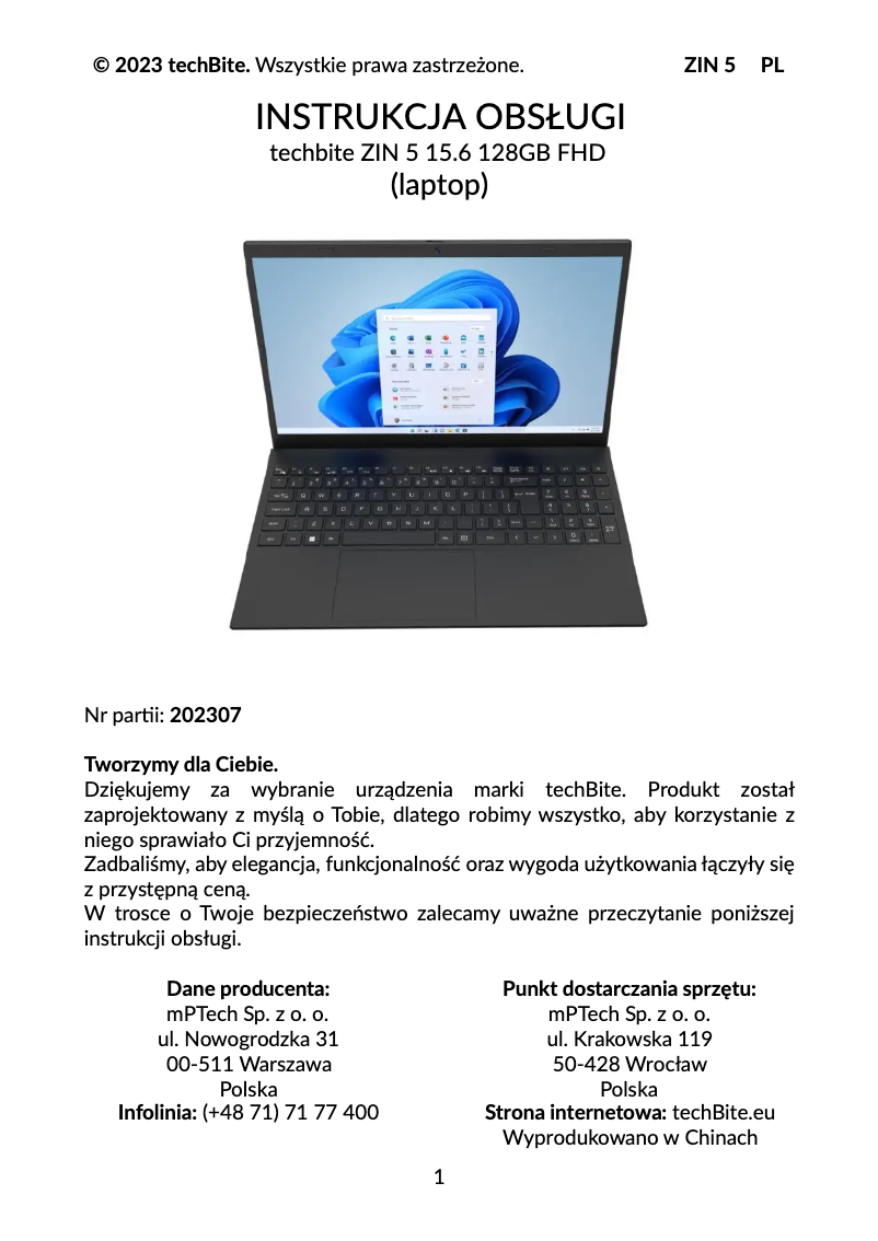 Page n°1 - Manuel utilisateur TechBite ZIN 5