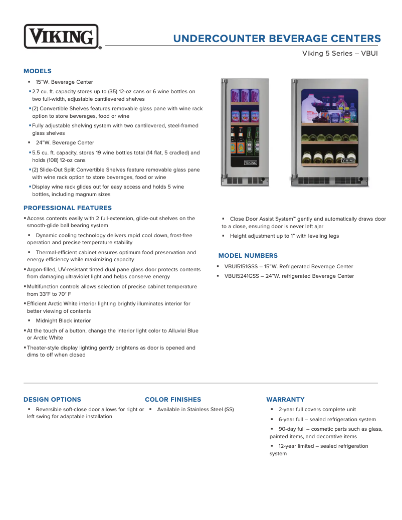 Page 1 de la notice Fiche technique Viking VBUI5151GSS