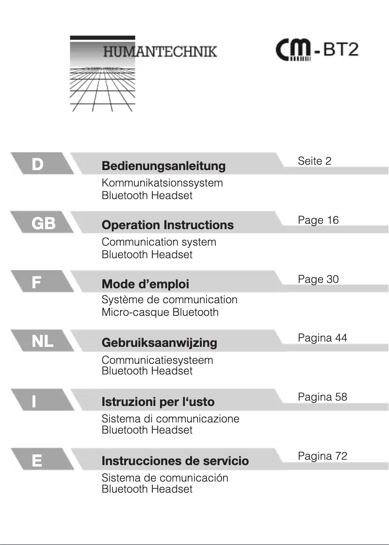 Page n°1 - Manuel utilisateur Humantechnik CM-BT2