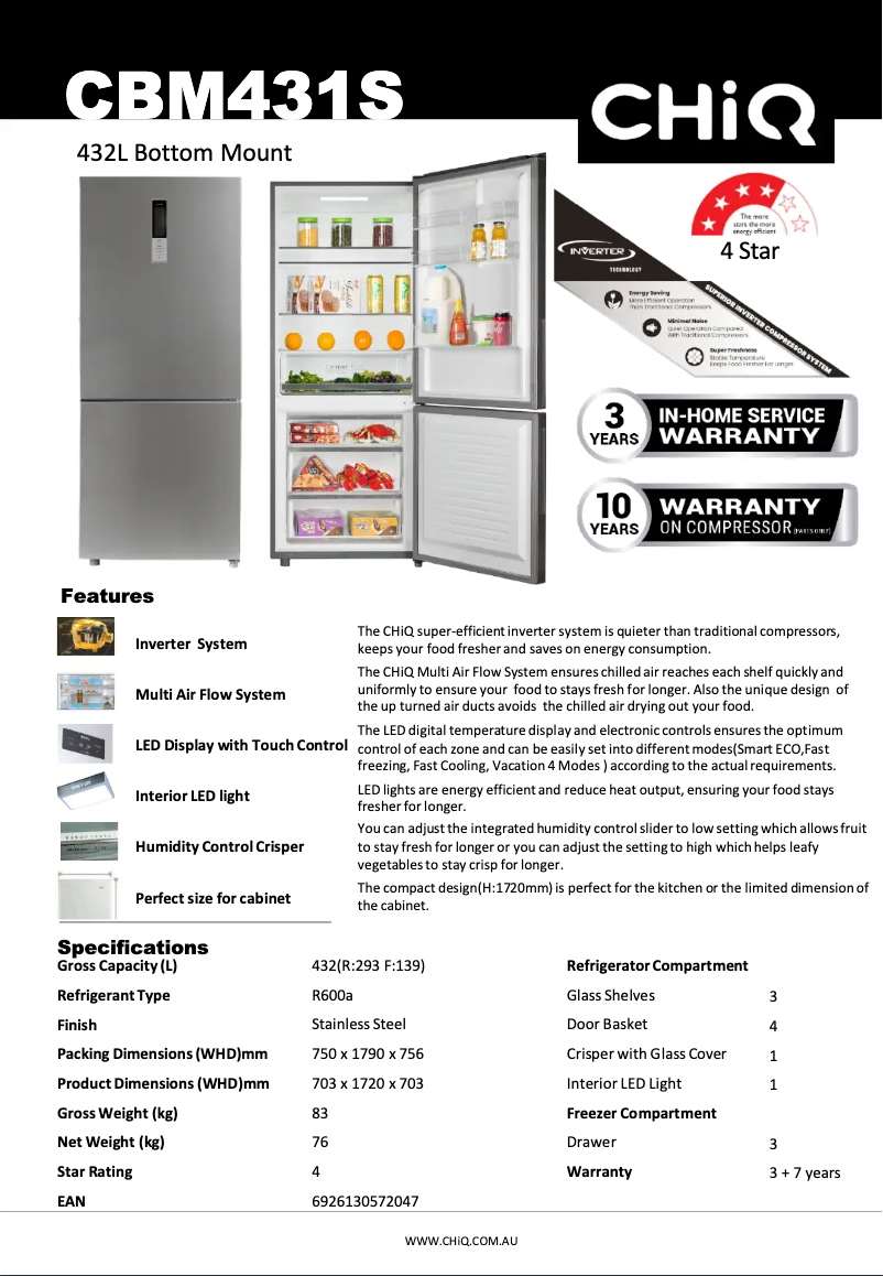 Page 1 de la notice Fiche technique CHiQ CBM431S