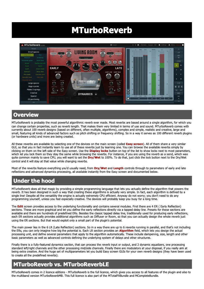 Page n°1 - Manuel utilisateur MeldaProduction MTurboReverb