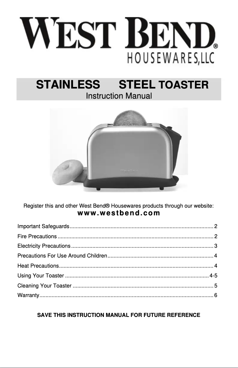 Page 1 de la notice Manuel utilisateur WestBend 78002