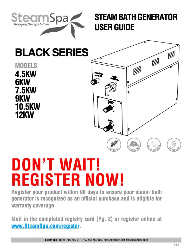 Page 1 de la notice Guide d'installation SteamSpa Black Series BKT900BN-A
