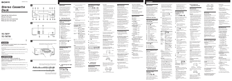 Page 1 de la notice Manuel utilisateur Sony TC-TX77