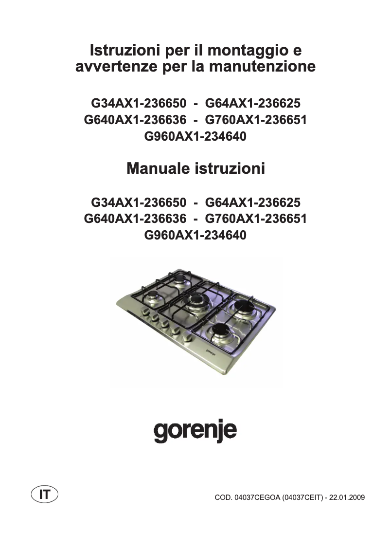 Page 1 de la notice Manuel utilisateur Gorenje G34AX1