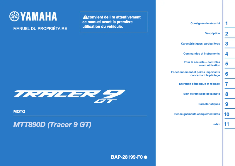 Image de la première page du manuel de l'appareil Tracer 900 GT (2021)