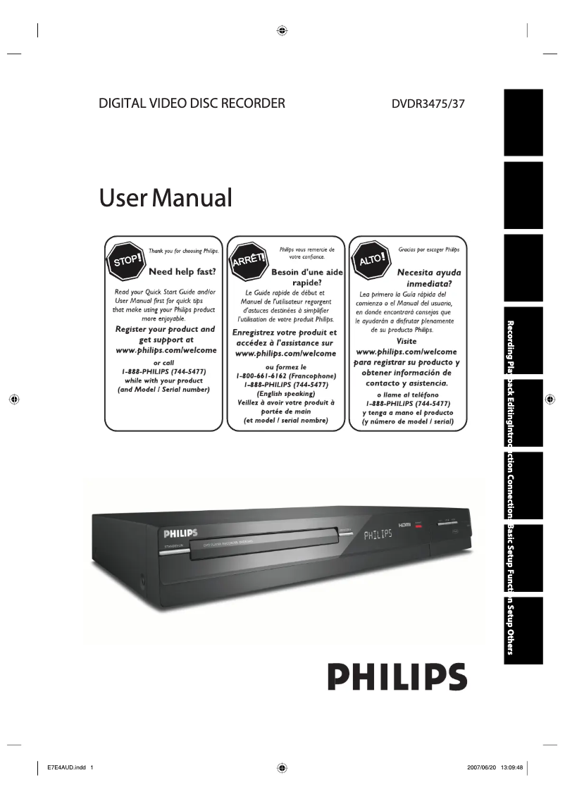 Page 1 of the manual User Manual Philips DVDR3475