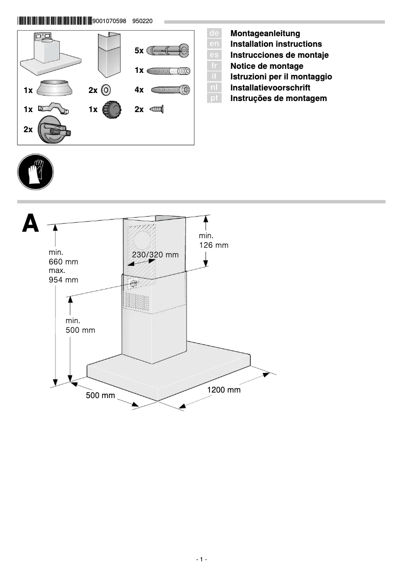 Page 1 de la notice Guide d'installation Bosch DWB121K50