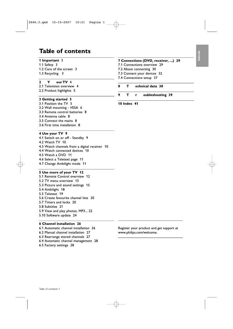 Page 1 de la notice Manuel utilisateur Philips 47PFL9532