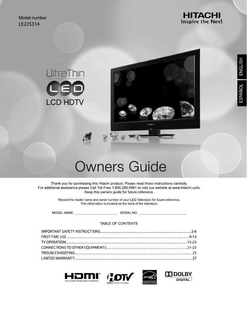 Image de la première page du manuel de l'appareil LE22S314