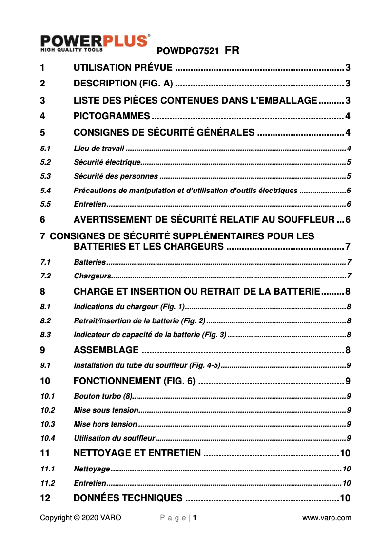 Page 1 de la notice Manuel utilisateur PowerPlus POWDPGSET40