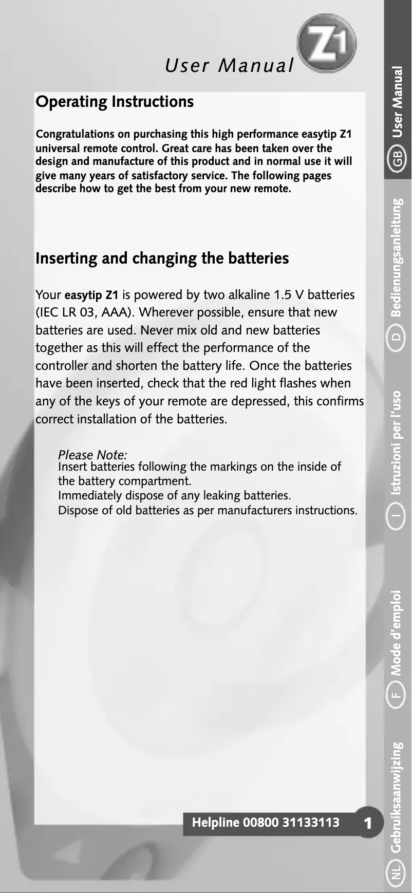 Page 1 de la notice Manuel utilisateur Ruwido Easytip Z1