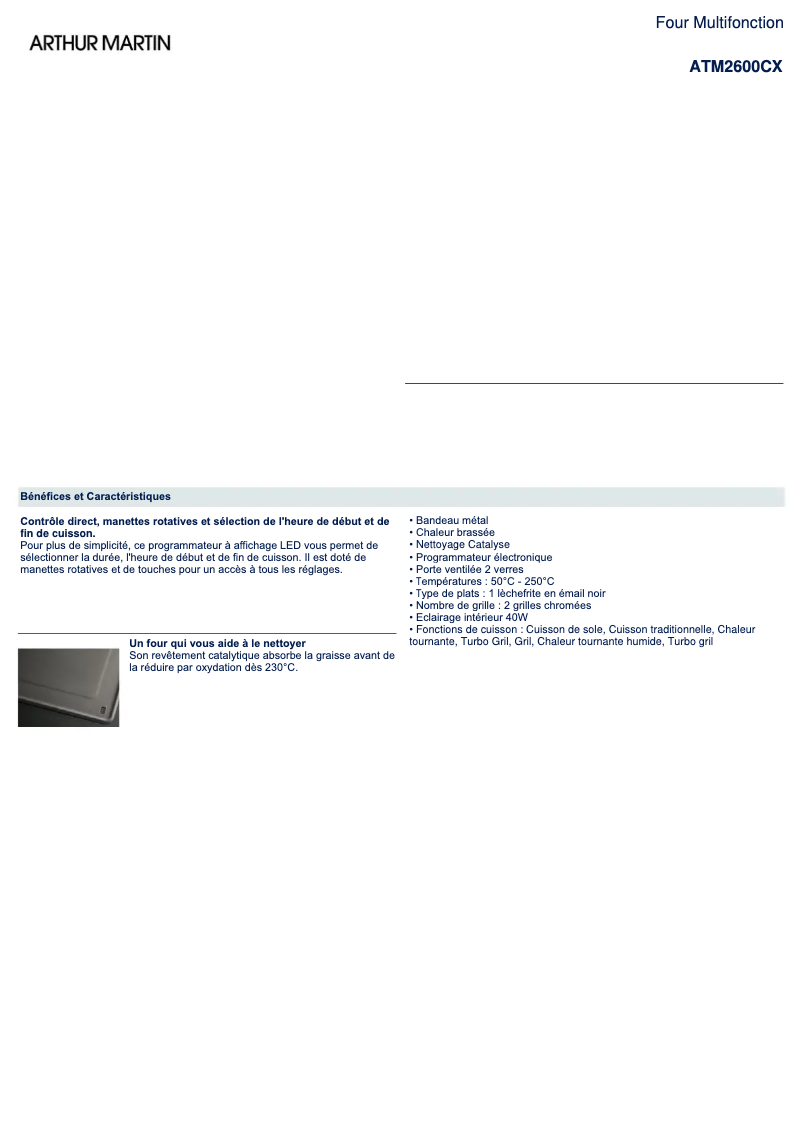 Page 1 de la notice Fiche technique Electrolux ATM2600CX