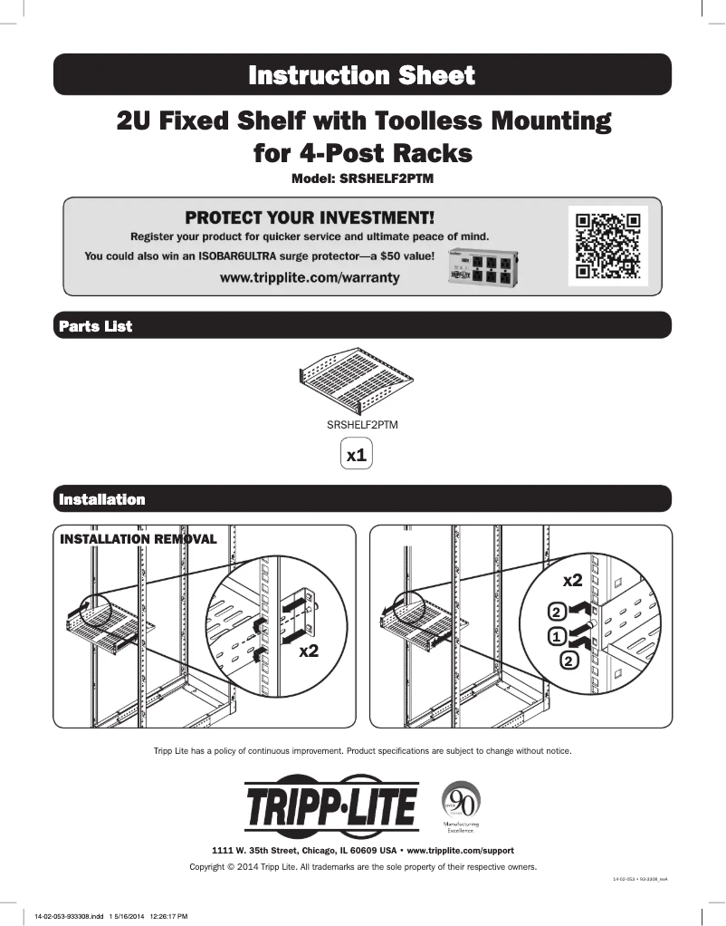 Página 1 del manual Manual de usuario Tripp Lite SRSHELF2PTM