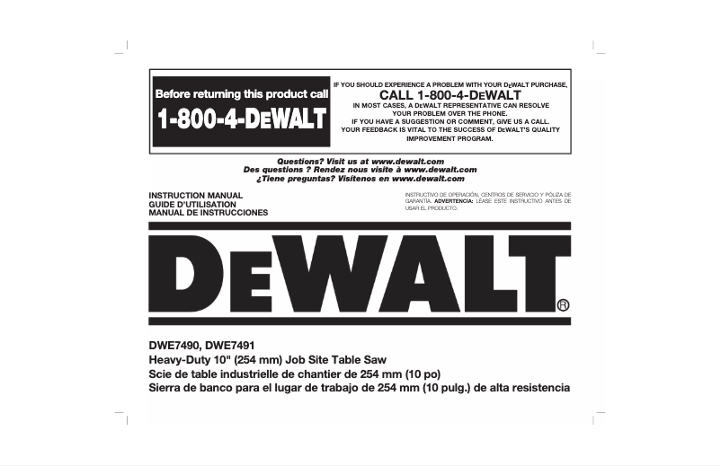 Page n°1 - Manuel utilisateur DeWalt DWE7491RS
