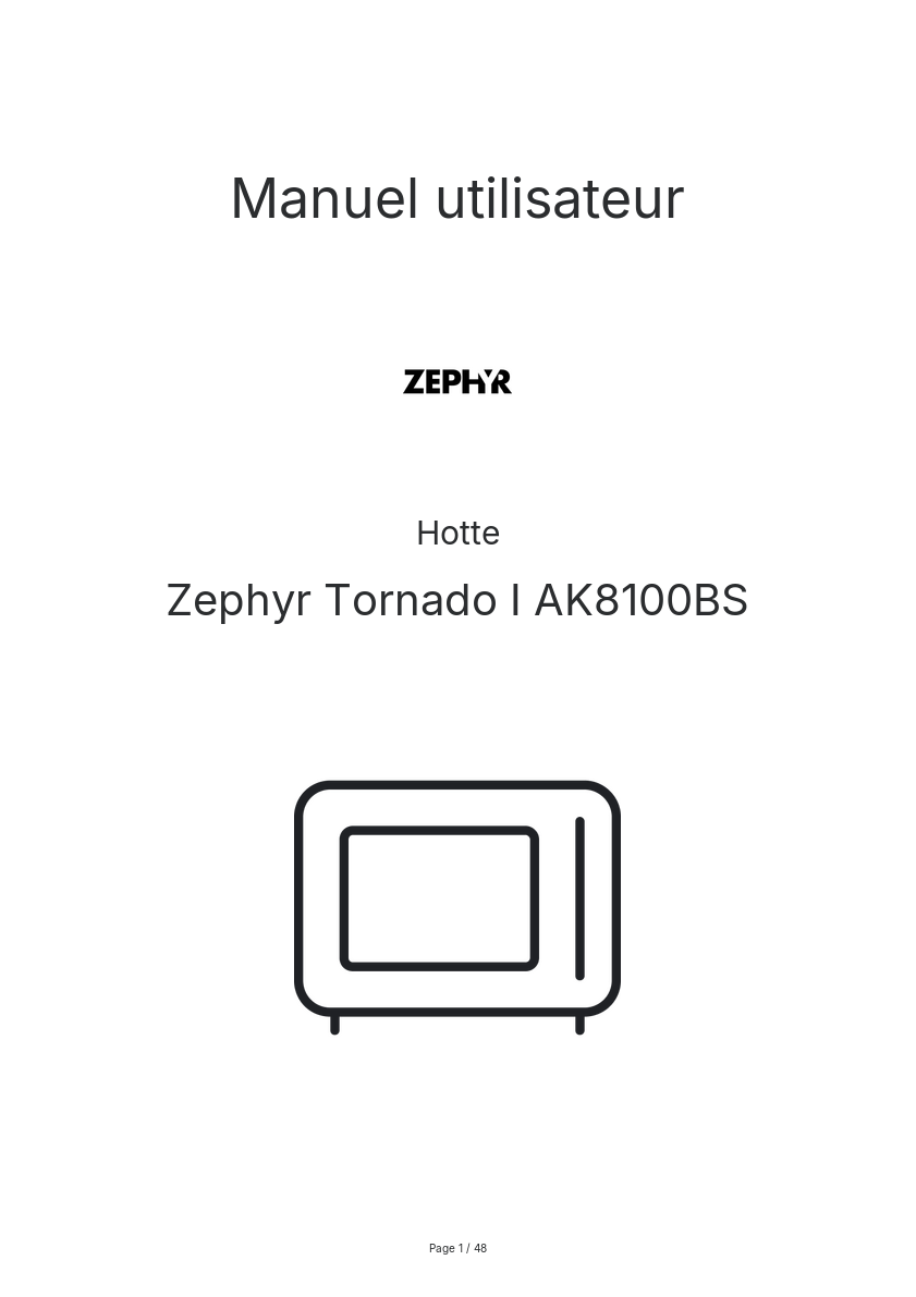 Page n°1 - Manuel utilisateur Zephyr Tornado I AK8100BS