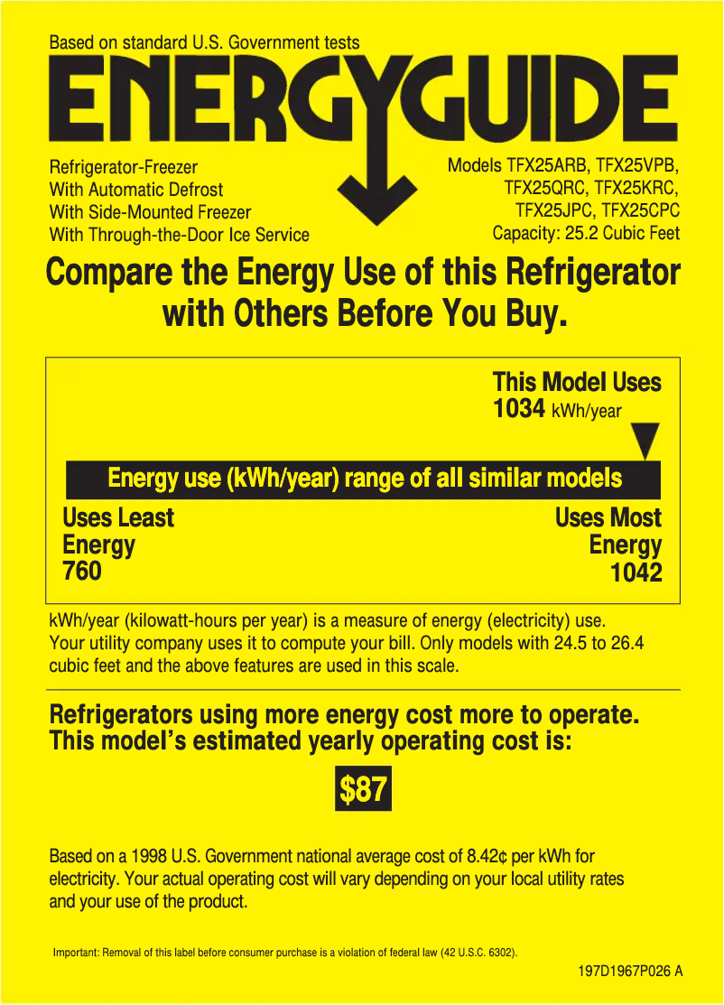 Page n°1 - Label énergétique GE TFX25QRCWW