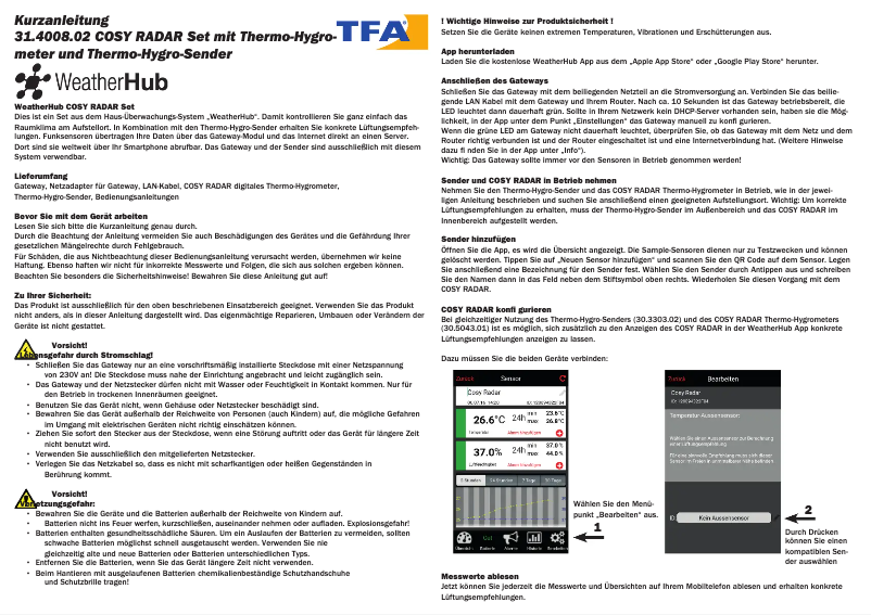 Page n°1 - Manuel utilisateur TFA WeatherHub