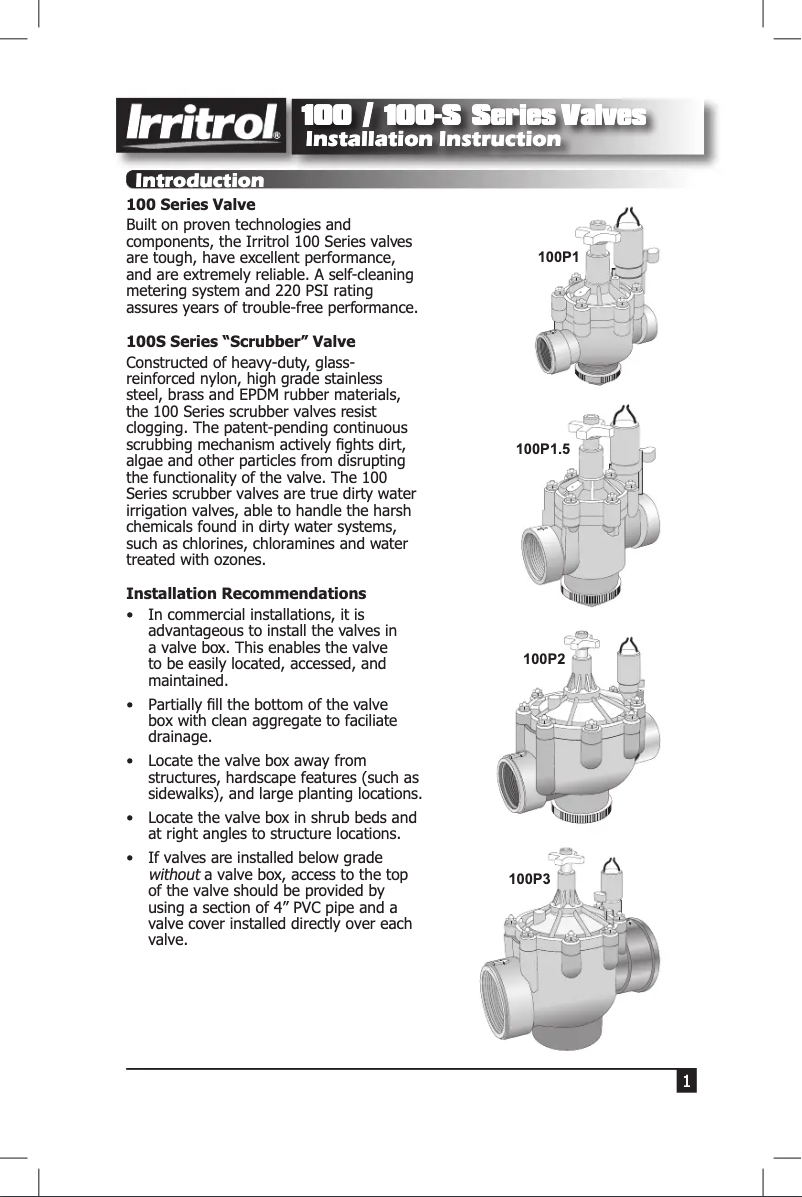 Page 1 de la notice Manuel utilisateur Irritrol 100P3-S-KIT