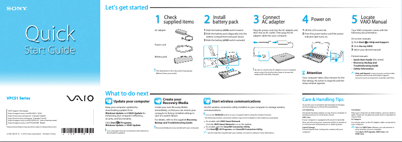 Página 1 del manual Guía de instalación Sony Vaio VPCS1390S