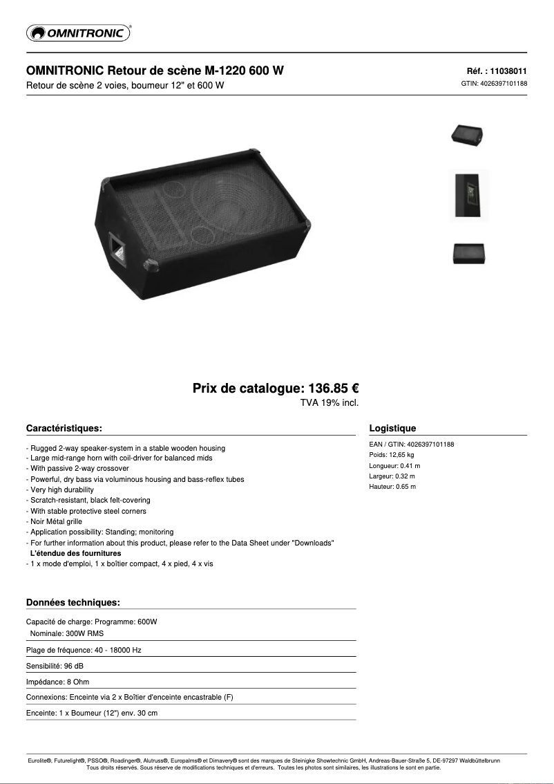 Page n°1 - Fiche technique Omnitronic M-1220